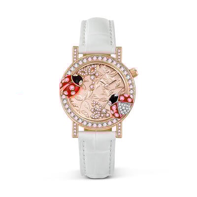 Jeulia "Vivid Natural" Ladybug Design Quartz White Leather Women's Watch
