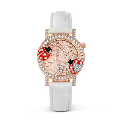 Jeulia "Vivid Natural" Ladybug Design Quartz White Leather Women's Watch
