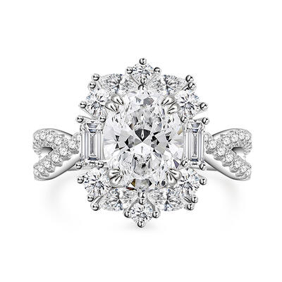 Jeulia Conjunto de Anillos de Plata Esterlina de Corte Ovalado con Torsión