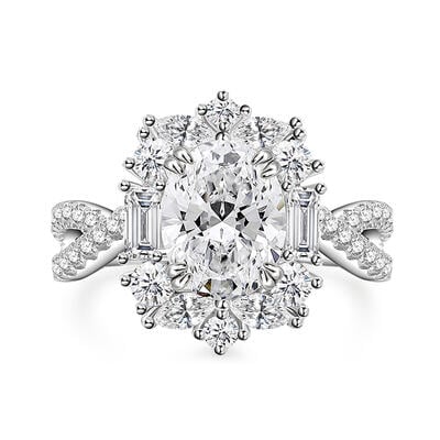 Jeulia Conjunto de Anillos de Plata Esterlina de Corte Ovalado con Torsión