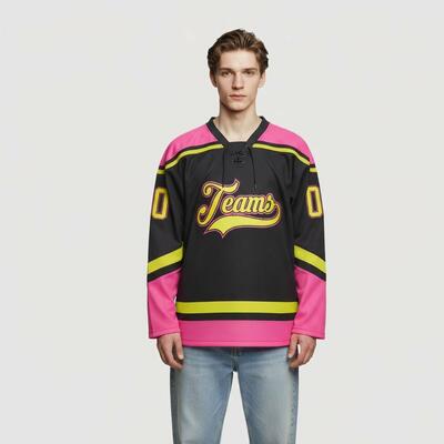 Custom Black Hockey Lace Neck Blend Squad Hockey Jersey