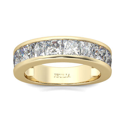Jeulia Gold Tone Princess Cut Sterling Silver Women's Band