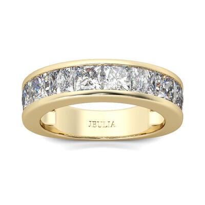 Jeulia Gold Tone Princess Cut Sterling Silver Women's Band