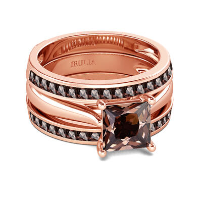 Jeulia Princess Cut Enhancer Sterling Silver Ring Set