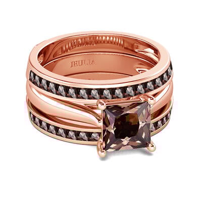 Jeulia Princess Cut Enhancer Sterling Silver Ring Set