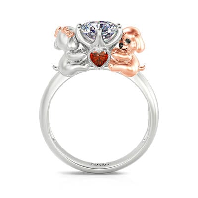 Jeulia Hug Me "Unique Dog Couple" Round Cut Sterling Silver Ring