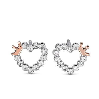Jeulia "Princess Crown" Heart Sterling Silver Children's Earrings