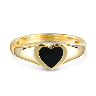 Jeulia Anillo Fino de Sello de Plata de Ley Pequeño Corazón Negro