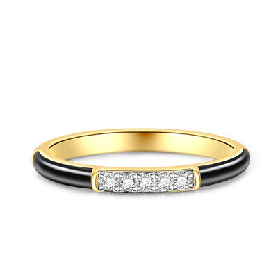 Jeulia Black Enamel Round Cut Sterling Silver Women's Band