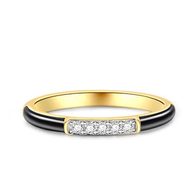 Jeulia Black Enamel Round Cut Sterling Silver Women's Band