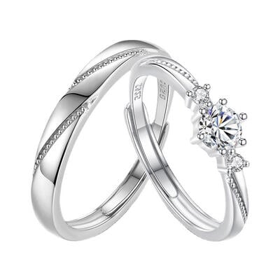 Jeulia "Flipped Moment" Sterling Silver Adjustable Couple's Rings