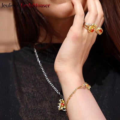 Jeulia x Leyla "Floral of Thorns" Two Tone Twist Flower Bracelet Sterling Silver