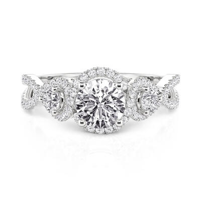 Jeulia Halo Infinity Three Stone Round Engagement Ring