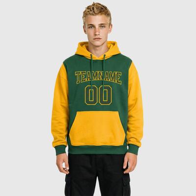 Soft Custom Stitched Green Gold Sports Pullover Hoodie Breathable Material Ideal for Sports Personalized Team Name & Number