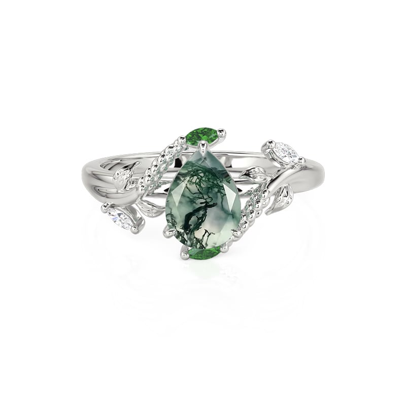 Jeulia Hug Me Bypass Leaf Pear Moss Agate Snake Ring