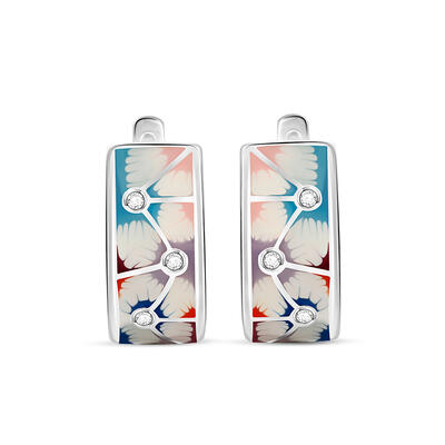 Jeulia "Delightful Daisy" Enamel Sterling Silver Hoop Earrings