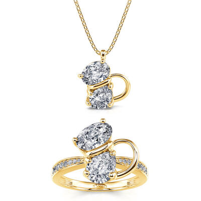 Jeulia "Magic Cat" Pear Cut Cat Sterling Silver Jewelry Set