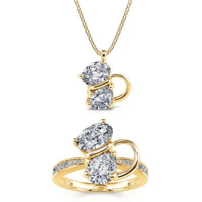 Jeulia "Magic Cat" Pear Cut Cat Sterling Silver Jewelry Set