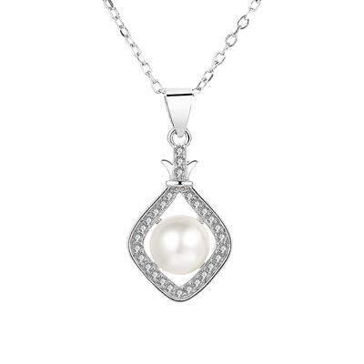 Jeulia Halo White Pearl Sterling Silver Necklace
