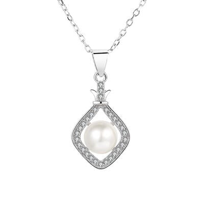 Jeulia Halo White Pearl Sterling Silver Necklace