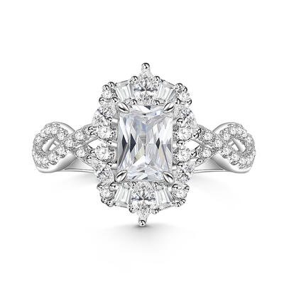 Jeulia Twist Halo Engagement Ring Radiant Cut Sterling Silver