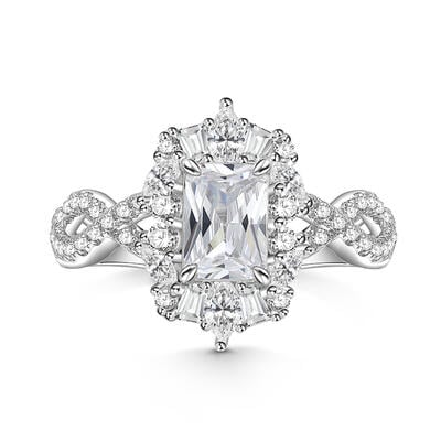 Jeulia Twist Halo Engagement Ring Radiant Cut Sterling Silver