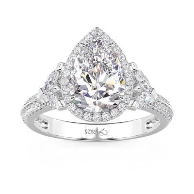 Jeulia Vintage Halo Pear Engagement Ring with Radiant Eternity Band Sterling Silver