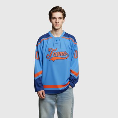 Custom Electric Blue Hockey Lace Neck Mesh Club Jersey