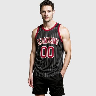 Authentic Pinstripe Black Basketball Jersey - Custom Stripe Pattern, Durable Fabric, Logo Embroidery