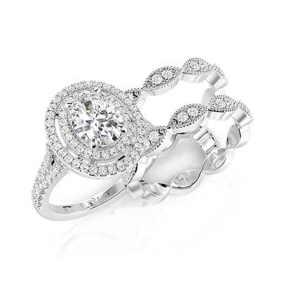 Jeulia Vintage Twisted Oval Double Halo Bridal Set 2PCS