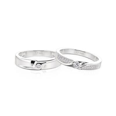 Jeulia Classic Round Cut Bypass Couple Rings Set