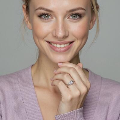 "Serendipia" Round Cut Side Stone Engagement Ring