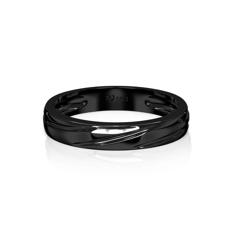 Jeulia Classic Black Wedding Band for Men Bypass Wave Plain