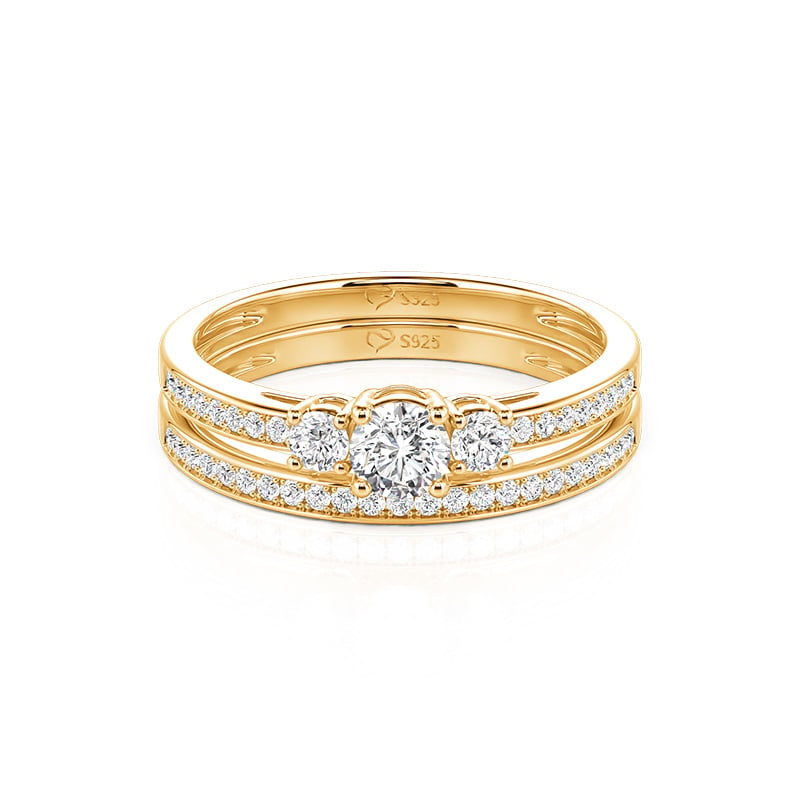 Jeulia Ensemble de Bagues de Mariée Trois Pierres Taille Ronde en Argent Sterling