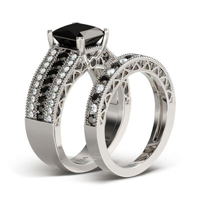 Jeulia Princess Cut Sterling Silver Ring Set