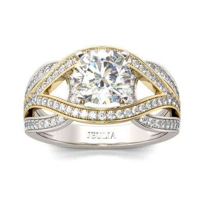 Jeulia Two Tone Round Cut Sterling Silver Ring