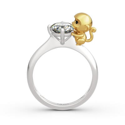 Jeulia Hug Me "Amusing Monkey" Round Cut Sterling Silver Ring