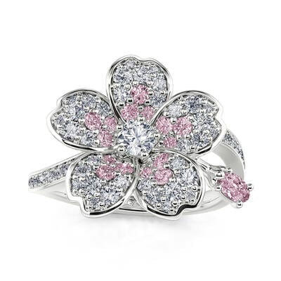 Jeulia "Capture Beauty" Cherry Blossom Floral Sterling Silver Ring