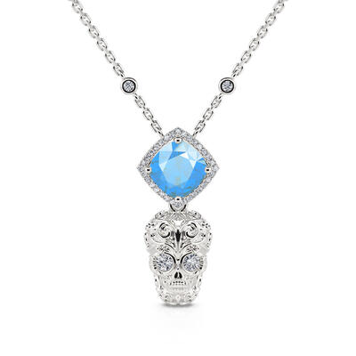 Jeulia "Departed Soul" Sugar Skull Sterling Silver Necklace