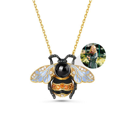 Jeulia "Honey Bee" Personalized Photo Projection Sterling Silver Necklace