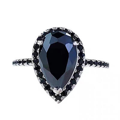 Jeulia Halo Water Drop Design Sterling Silver Ring