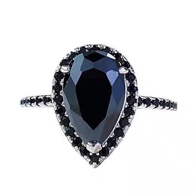 Jeulia Halo Water Drop Design Sterling Silver Ring