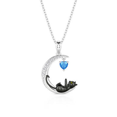 Jeulia Moon Huggers Custom Birthstone Cat Necklace