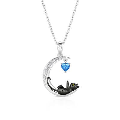 Jeulia Moon Huggers Collar Personalizado de Gato con Piedra Natal