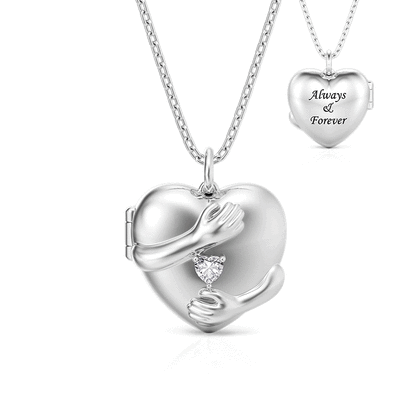 Jeulia "Warm Hug" Custom Engraved Heart Photo Locket Necklace