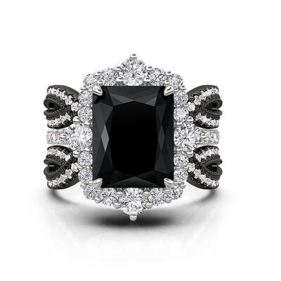 Jeulia Twisted Interchangeable Black Radiant Halo Engagement Ring Set