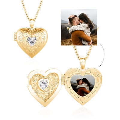 Jeulia Vintage Personalized Heart Photo Locket Necklace with Birthstone