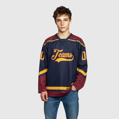 Custom Navy Hockey Lace Neck Stretch Knit Team Jersey