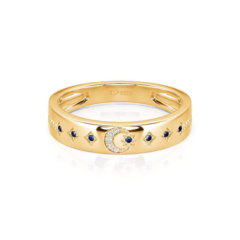 Jeulia Vintage Milgrain Moon and Star Ring for Men