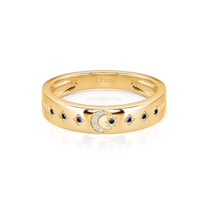 Jeulia Vintage Milgrain Moon and Star Ring for Men